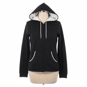 Anne Klein‎ Sport Black Full Zip Hoodie White Trim Pockets Womens XL Athleisure